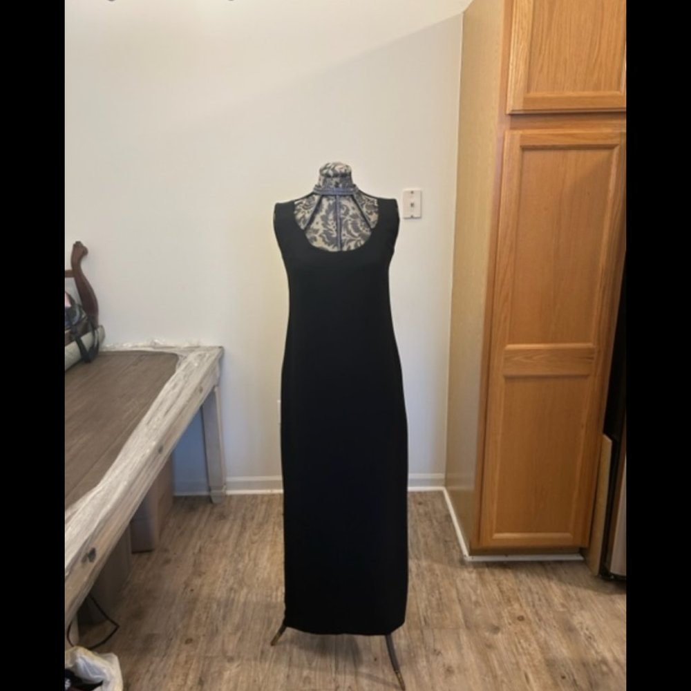 Vintage black with rhinestone high neckline sheath dress size small